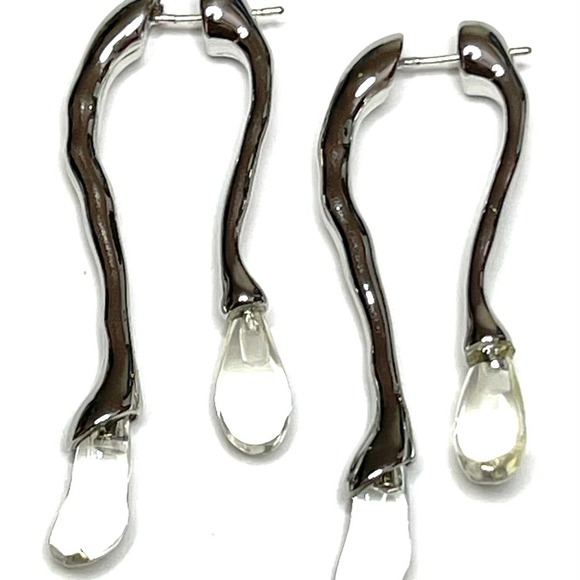 Earrings Double Drop Lucite Silver Ear Jackets Alexis Bittar STYLE O31 - Picture 2 of 3